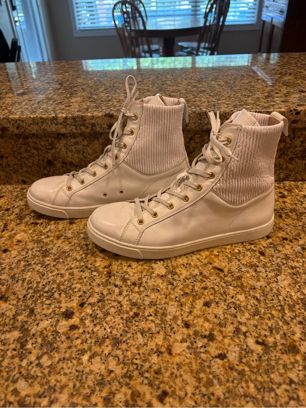 Gianvito Rossi White Leather Knit-Panelled High-Top Sneakers Size 38 US 8